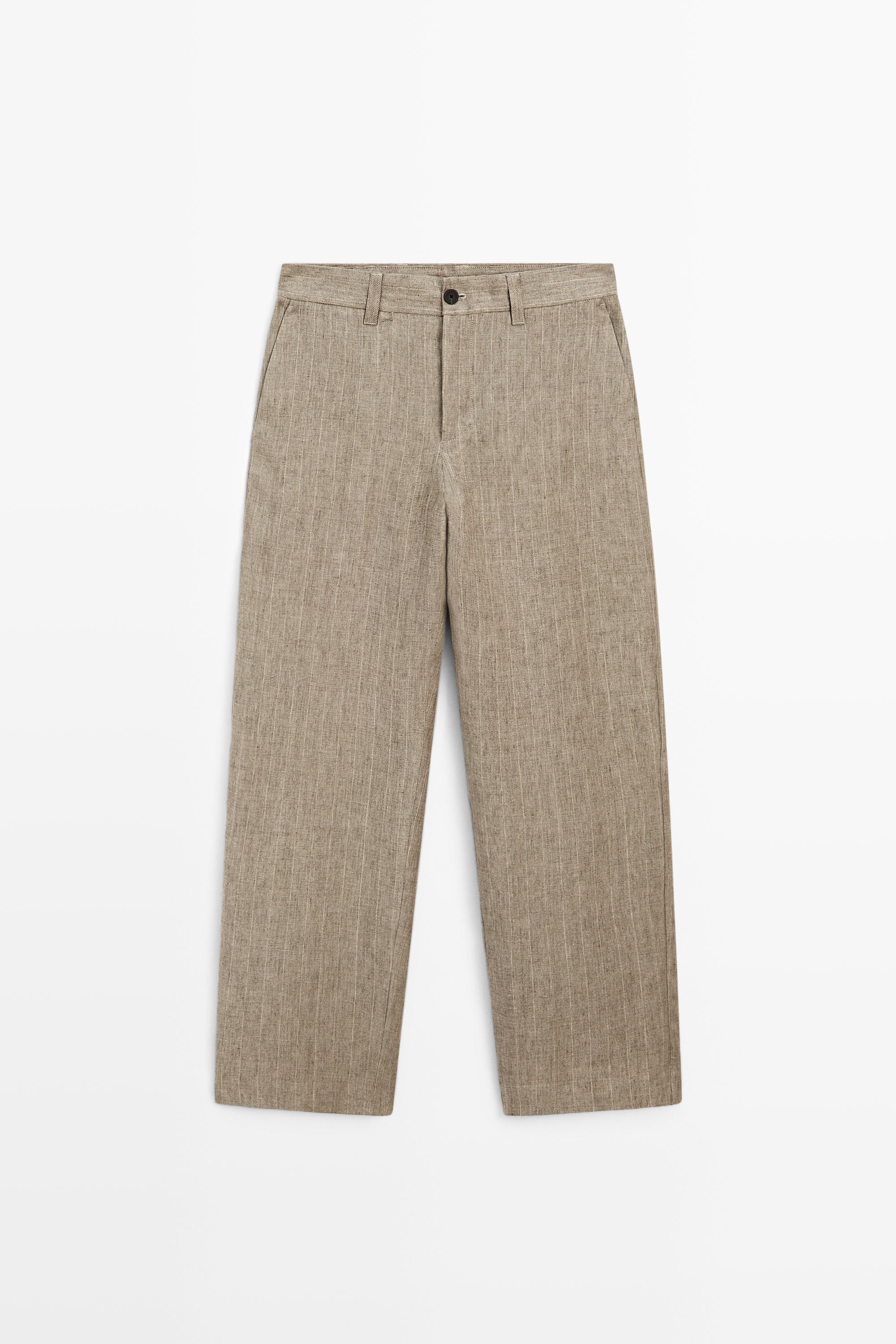 100% linen striped trousers